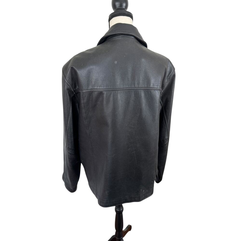 Vintage‎ Dockers Black Zip Front Leather Jacket Large / XL 90s Y2K Oversized - Picture 3 of 16